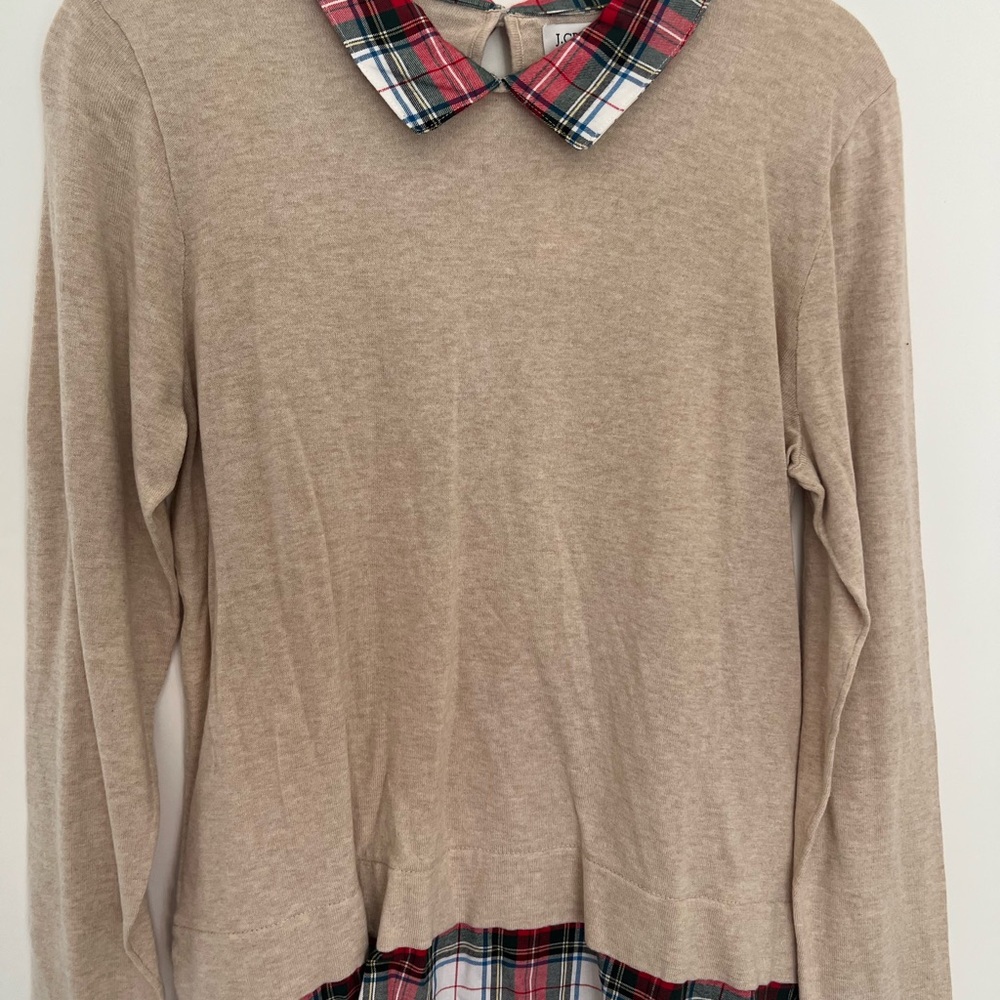 J. Crew Beige Sweater with Checkered Collar